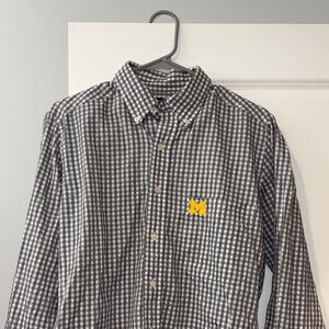 University of Michigan Antigua Gray and White Checkered Shirt